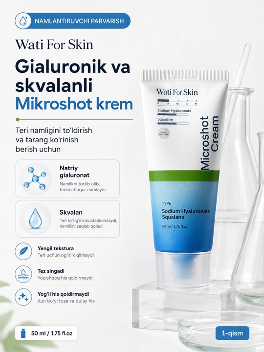 Крем для лица Wati for Skin с гиалуроновой кислотой скваланом, технологией микропикул 50мл