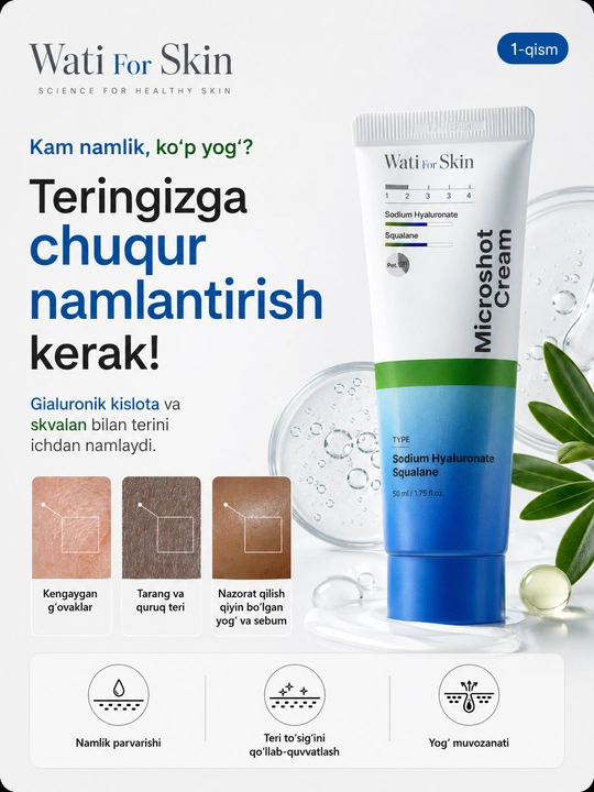Крем для лица Wati for Skin с гиалуроновой кислотой скваланом, технологией микропикул 50мл