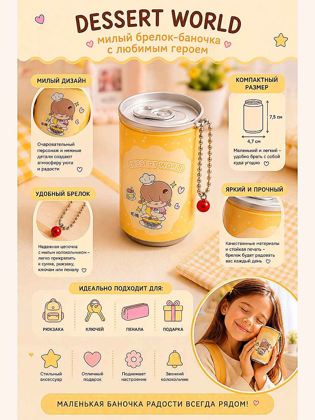 Влажные салфетки в банке-брелоке Dessert World, 30 шт - 