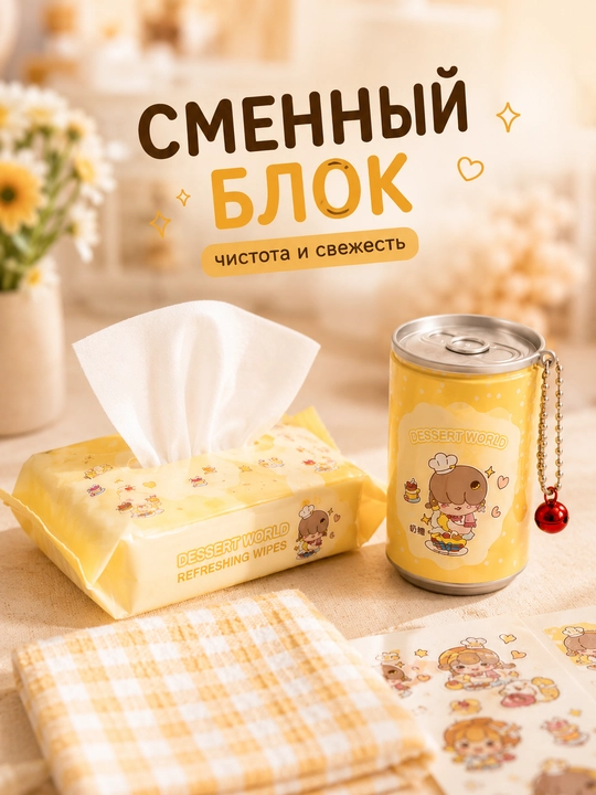 Влажные салфетки в банке-брелоке Dessert World, 30 шт
