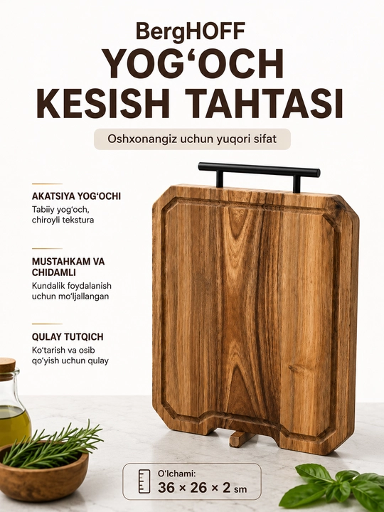 Деревянная разделочная доска BergHOFF с металлической ручкой