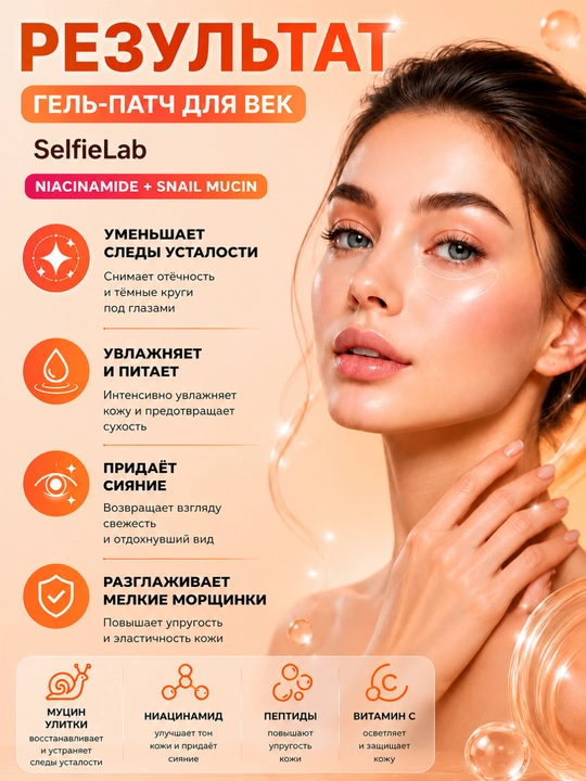 Гель-патч для век SelfieLab Niacinamide + Snail mucin, 15 г