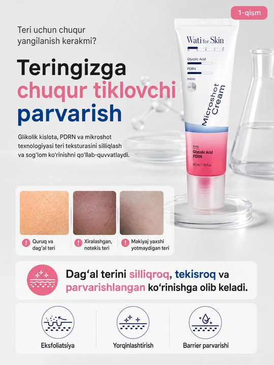 Крем для лица Wati For Skin с гликолевой кислотой и микропикулами PDRN, 50 мл
