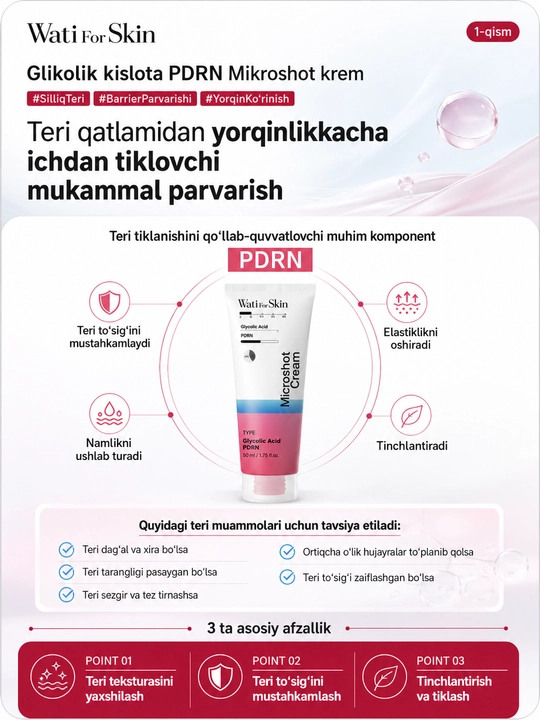 Крем для лица Wati For Skin с гликолевой кислотой и микропикулами PDRN, 50 мл