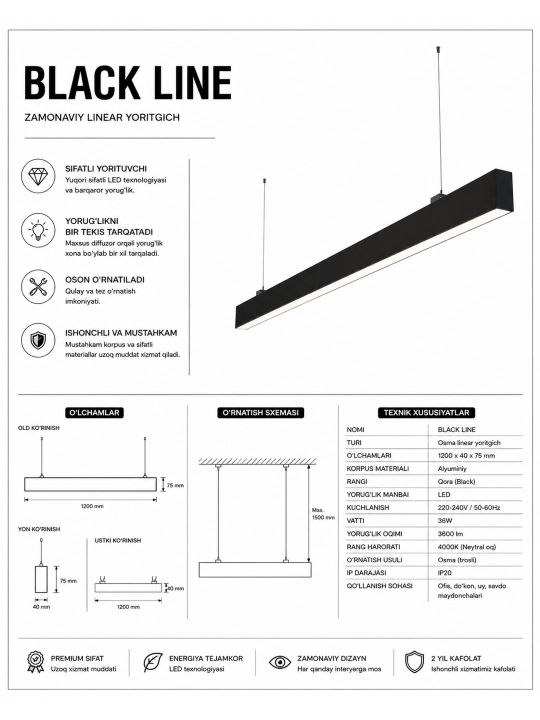 Black Line LED lyustra - 