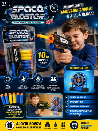 O'g'il bolalar uchun 10 dona rangli po'kak o'qi bilan  pistolet qurolar blaster - 