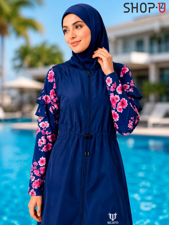 SCATO ayollar uchun musulmoncha suzish kiyimi, hijobli burkini, yopiq suzish kiyimi