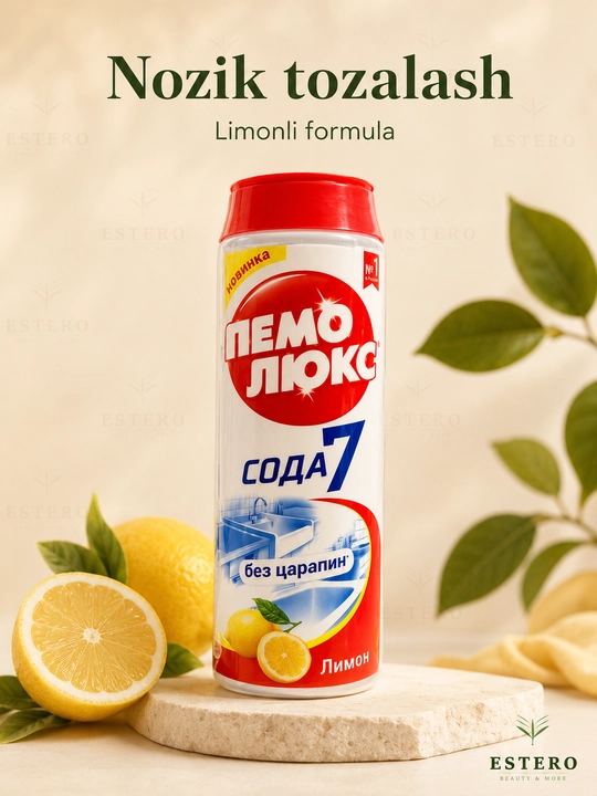 Pemolux Soda 7 tozalagich kukuni — limon hidli, tirnash qoldirmaydi 480 gr