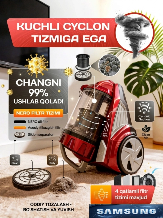 Samsung PSS-430 changyutgichi, quvvati 4000 Vt, hajmi 4 litr, HEPA filtri