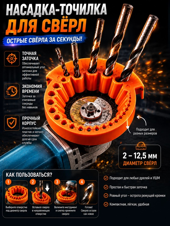 Насадка для заточки свёрл — быстрое восстановление остроты за минуты - 