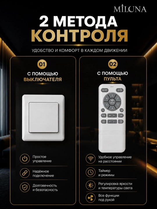 Люстра с вентилятором потолочная подвесная LED, 3 режима света, 6 скоростей вентилятора