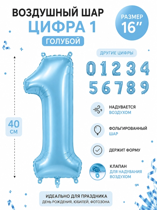 Фольгированные шары цифры, размер 16 дюймов, 41 см