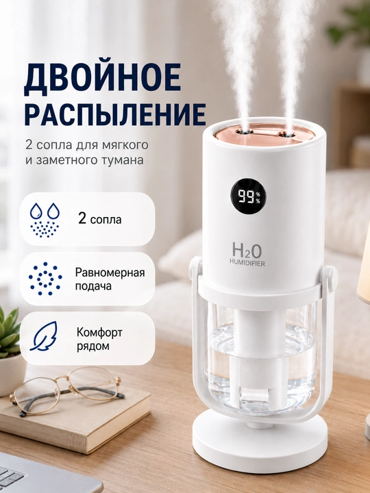 Настольный увлажнитель воздуха  320 мл, USB-C, двойное распыление, для офиса и спальни