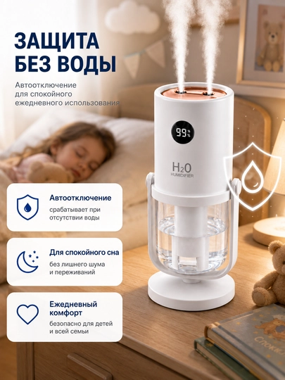Настольный увлажнитель воздуха  320 мл, USB-C, двойное распыление, для офиса и спальни