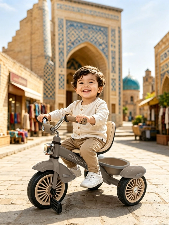 1–6 yosh bolalar uchun uch g‘ildirakli velosiped, chiroq va musiqa bilan
