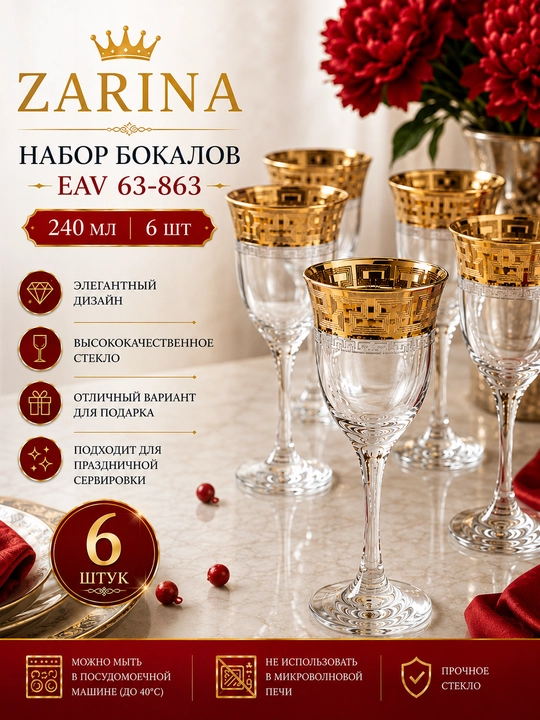 ZARINA EAV 63-863 bokallar to‘plami, 240 ml, 6 dona - 