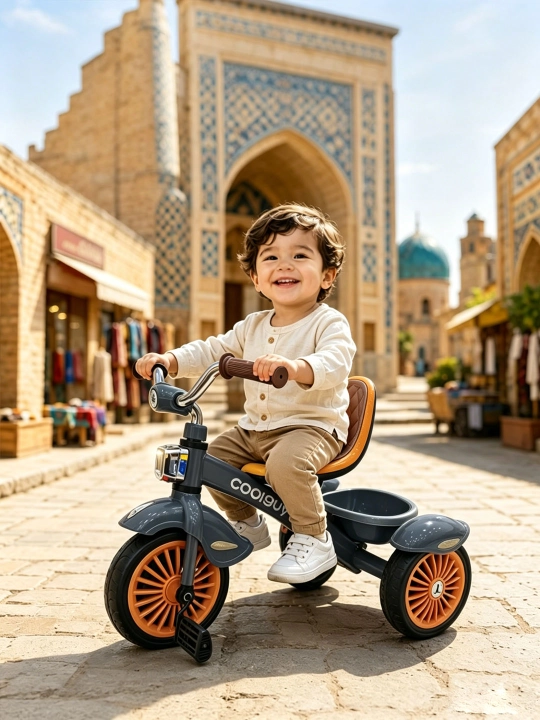 1–6 yosh bolalar uchun uch g‘ildirakli velosiped, chiroq va musiqa bilan