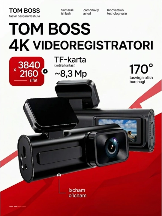 3 va 4 kamerali videoregistrator, G-sensor, zarba datchigi bilan jihozlangan - 