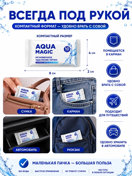 Салфетки для удаления пятен Aqua Magic, 80 штук