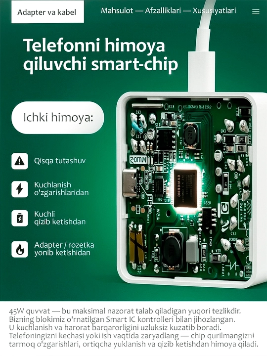 Зарядное устройство Samsung 45W, Type-C, быстрая зарядка, адаптер для телефона