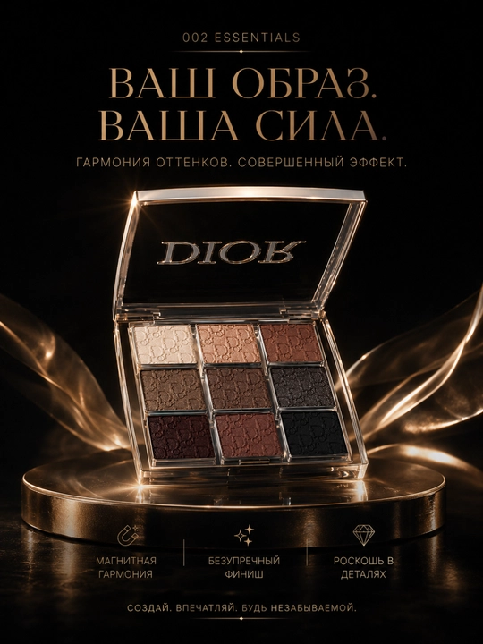 Палетка теней для век Dior Eye Palette 002 Essentials, стойкие пигментированные оттенки