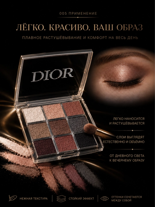 Палетка теней для век Dior Eye Palette 002 Essentials, стойкие пигментированные оттенки