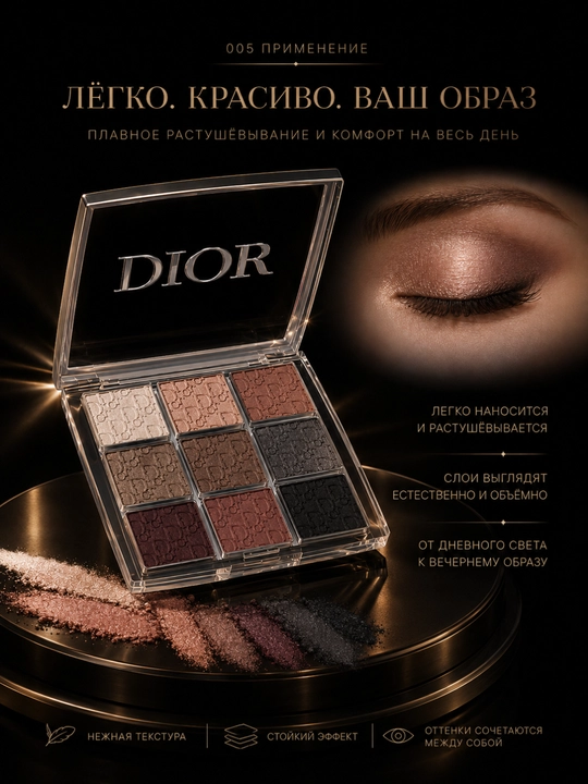 Палетка теней для век Dior Eye Palette 002 Essentials, стойкие пигментированные оттенки