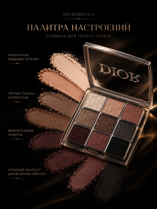 Палетка теней для век Dior Eye Palette 002 Essentials, стойкие пигментированные оттенки