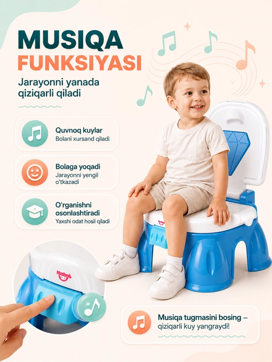 Детский горшок 3 в 1, горшок с музыкой, сидушка для унитаза, подставка для ног