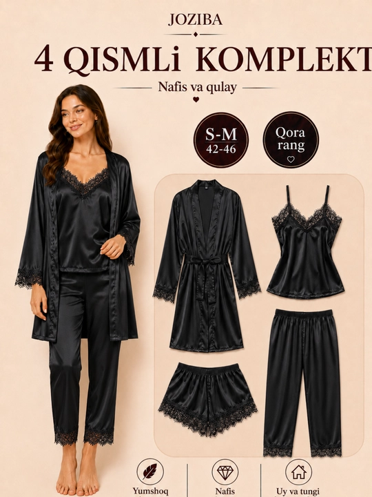 Ayollar uchun uy kiyimi, tungi kiyim, pijama va xalat, nafis va qulay set S–M / 42–46 - 