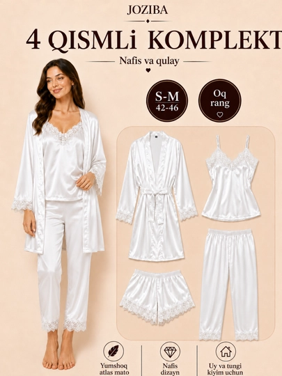 Ayollar uchun uy kiyimi, tungi kiyim, pijama va xalat, nafis va qulay set S–M / 42–46 - 