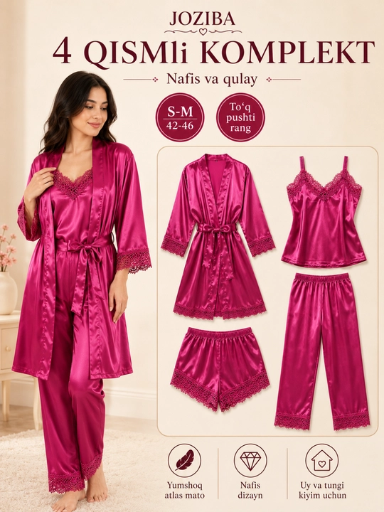 Ayollar uchun uy kiyimi, tungi kiyim, pijama va xalat, nafis va qulay set S–M / 42–46 - 