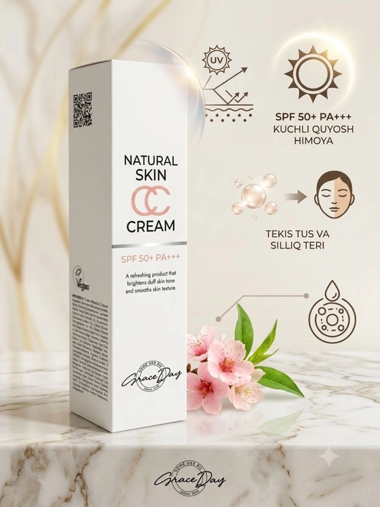 Quyoshdan himoyalovchi CC Natural Skin krem, SPF 50+ PA+++in