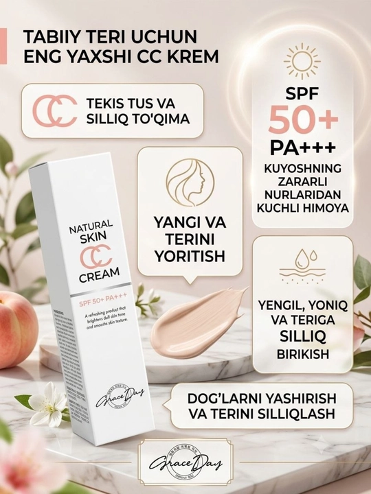 Quyoshdan himoyalovchi CC Natural Skin krem, SPF 50+ PA+++in - 