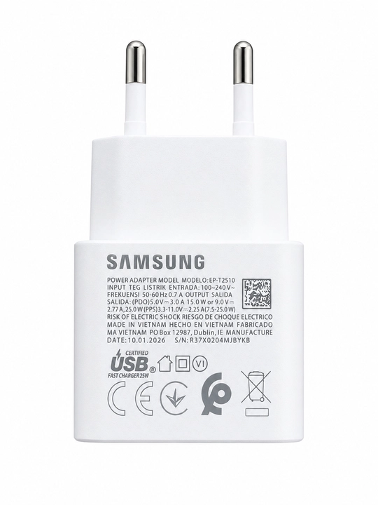 Samsung 25W Type-C quvvatlash qurilmasi zaryadchik Fast Charge kabeli bilan