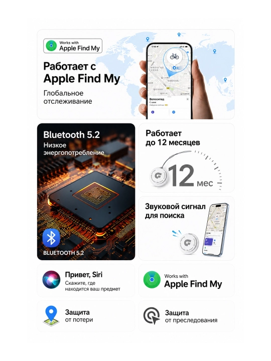GPS treker Apple Find My uchun, Bluetooth 5.2, aqlli Smart Tag, yo‘qolishga qarshi