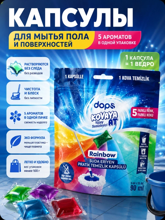 Dops kovaya at suvda eriydigan pol va yuzalarni tozalash vositasi - 