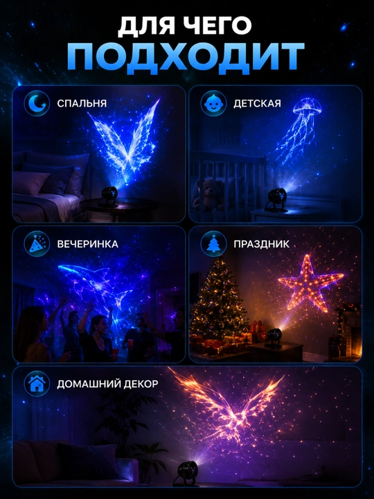 Проектор ночник LED Мини -с 6 сменными картриджами USB | Волшебные проекции для дома