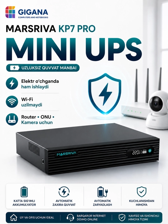 MARSRIVA KP7 Pro Smart Mini DC UPS 76.8Wh – 100W, LiFePO4, Gigabit PoE - 