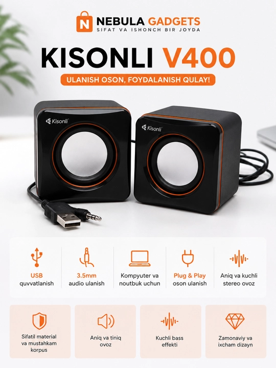 Колонки для компьютера Kisonli V350, USB колонки, мини акустика
