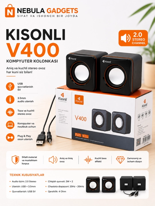 Колонки для компьютера Kisonli V350, USB колонки, мини акустика