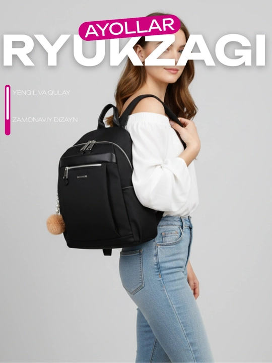 Ayollar sumka-ryukzaki, brelok bilan, maktab, kundalik va sayohat uchun, suv o'tkazmaydi