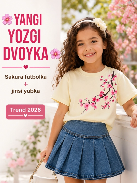 Летний комплект Sakura для девочек: футболка и джинсовая юбка, детская одежда, 3–8 лет - 