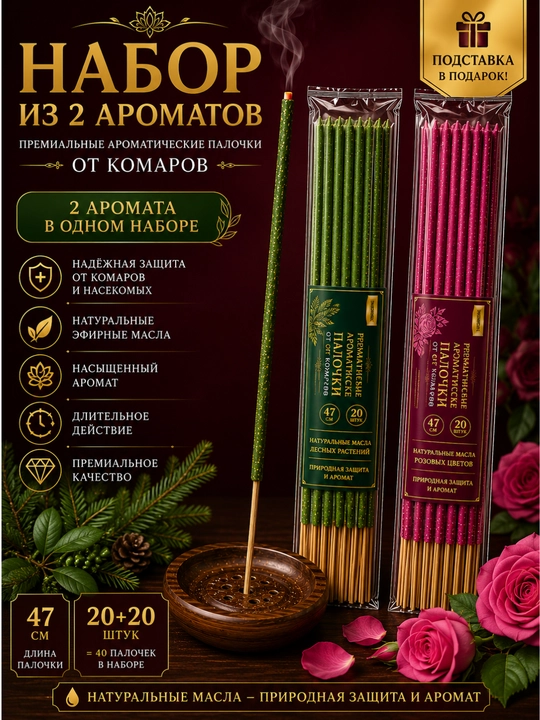Chivin va hasharotlarga qarshi premium aromatik tayoqchalar, tabiiy gullar moylari bilan - 