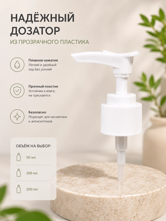 Флакон с дозатором прозрачный пластиковый для жидкого мыла, антисептика 50мл 100мл 200мл