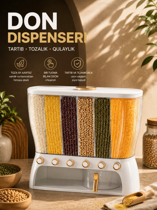 Don dispenseri, oshxona uchun ko‘p bo‘limli konteyner - 