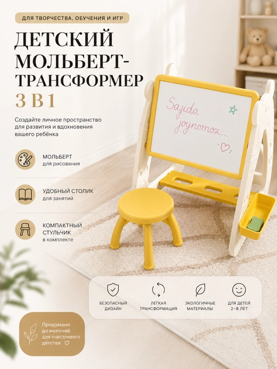 Детский столик со стулом для рисования, детский мольберт - 