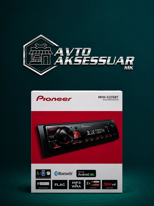 Avtomobil uchun avtomagnitola PIONEER MVH-S235BT 1DIN qora Bluetooth USB AUXli magnitola