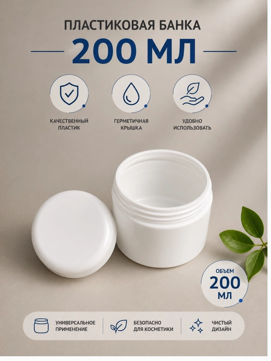 200 ml kosmetik banka germetik qopqoqli plastik idish krem skrab va niqob uchun