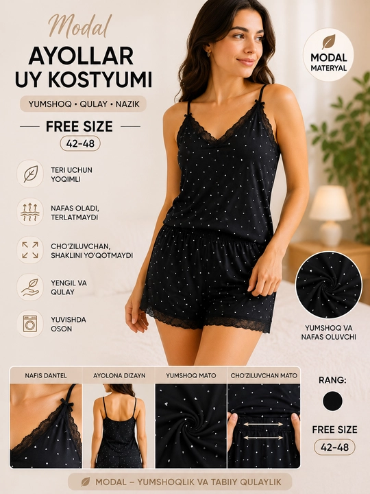 Женский домашний комплект из модала, майка и шорты, Free Size - 